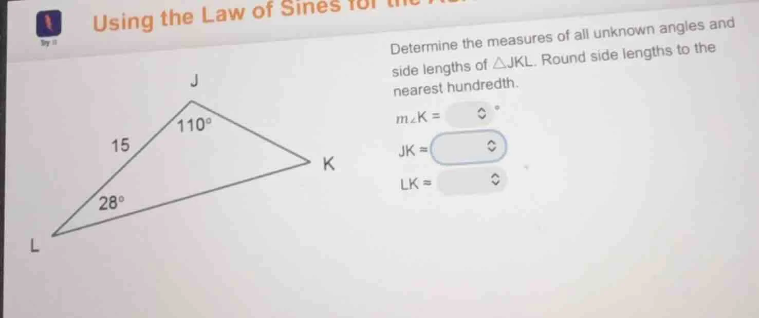 using the law of sinesdetermine the measures of all unknown angles and …
