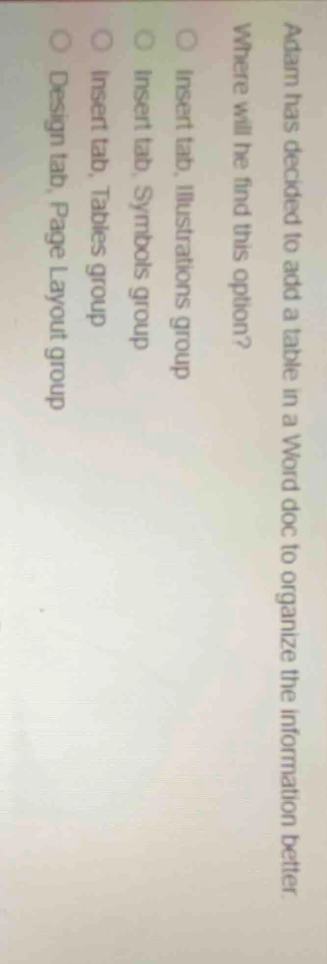 adam has decided to add a table in a word doc to organize the informati…