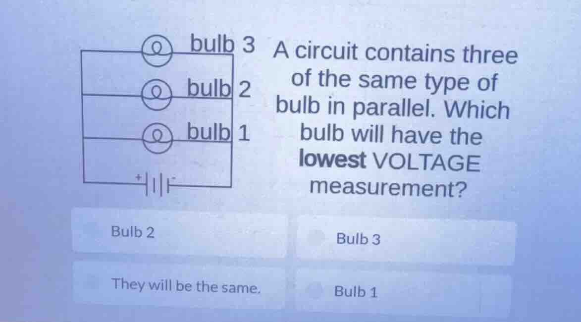 a circuit contains three of the same type of bulb in parallel. which bu…