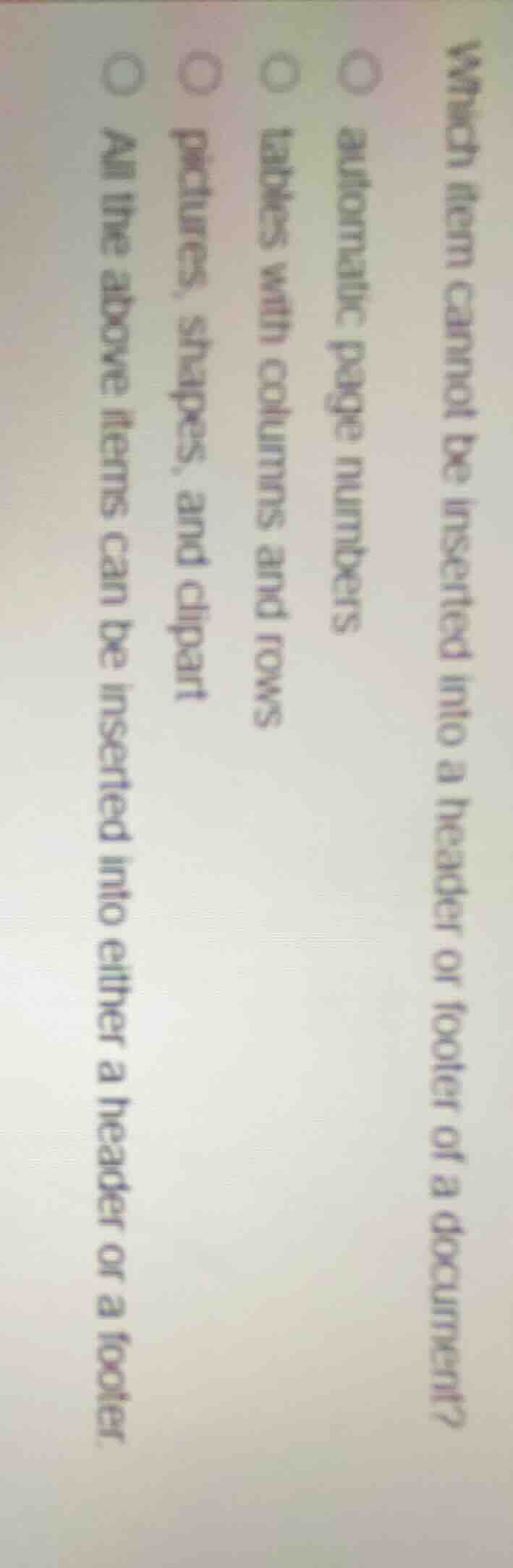 which item cannot be inserted into a header or footer of a document?○ a…