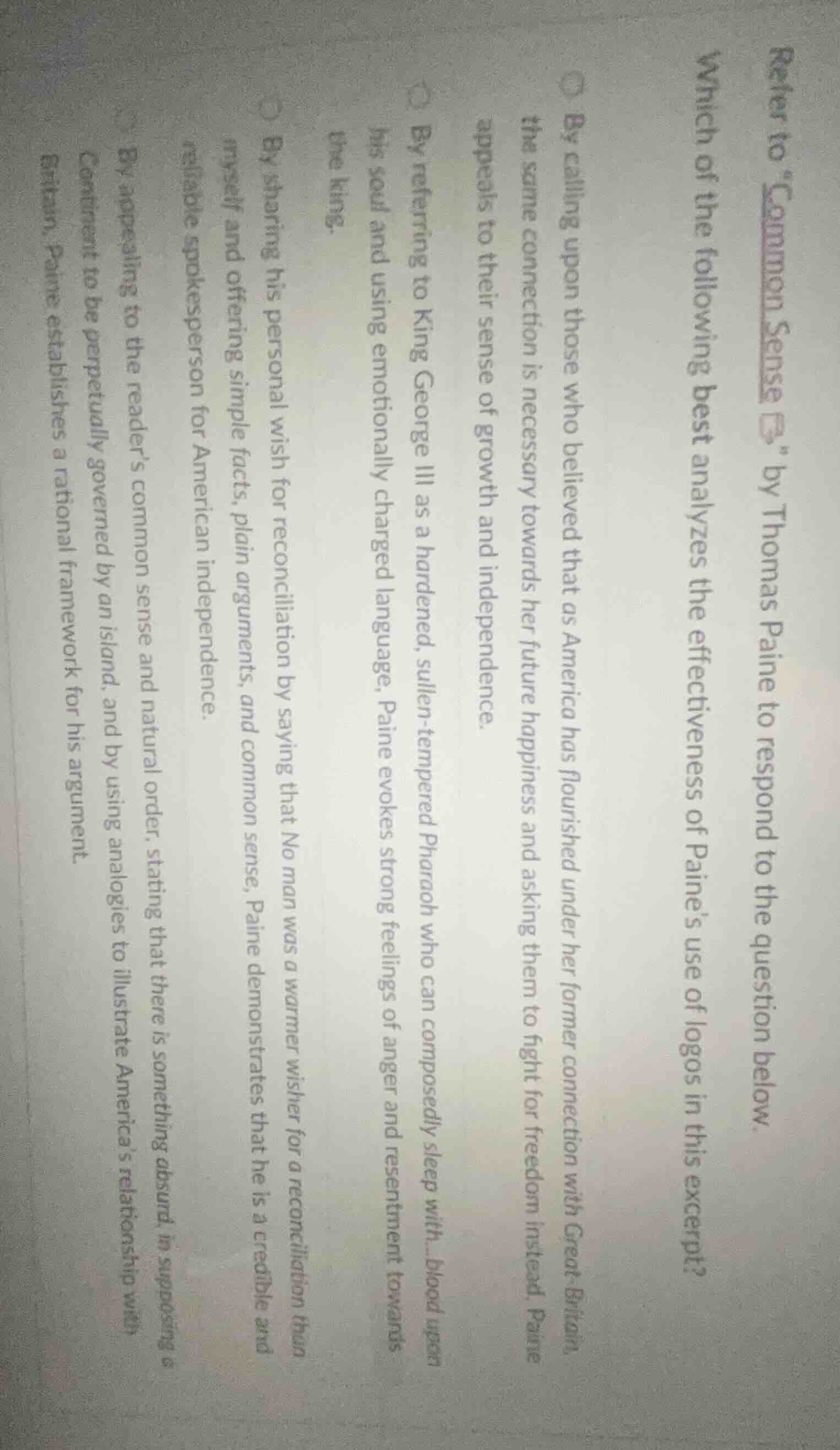 refer to *common sense* by thomas paine to respond to the question belo…