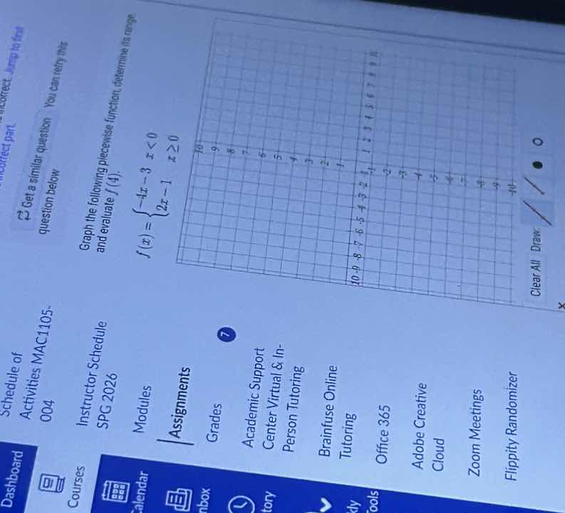 graph the following piecewise function, determine its range and evaluat…