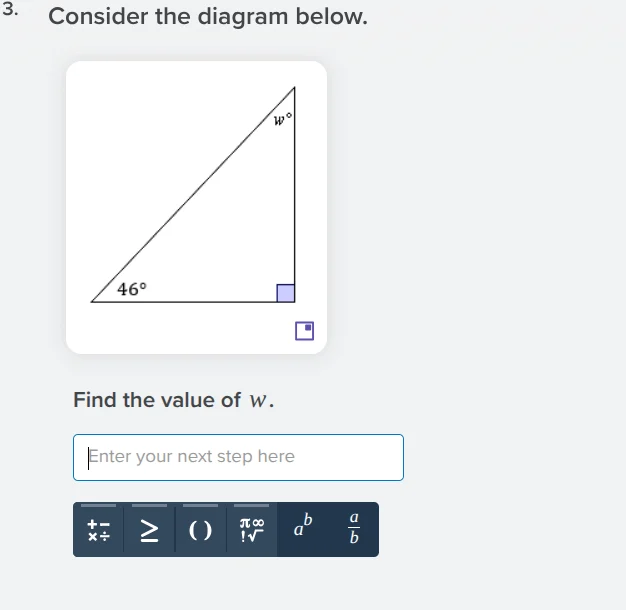 3. consider the diagram below. find the value of w.