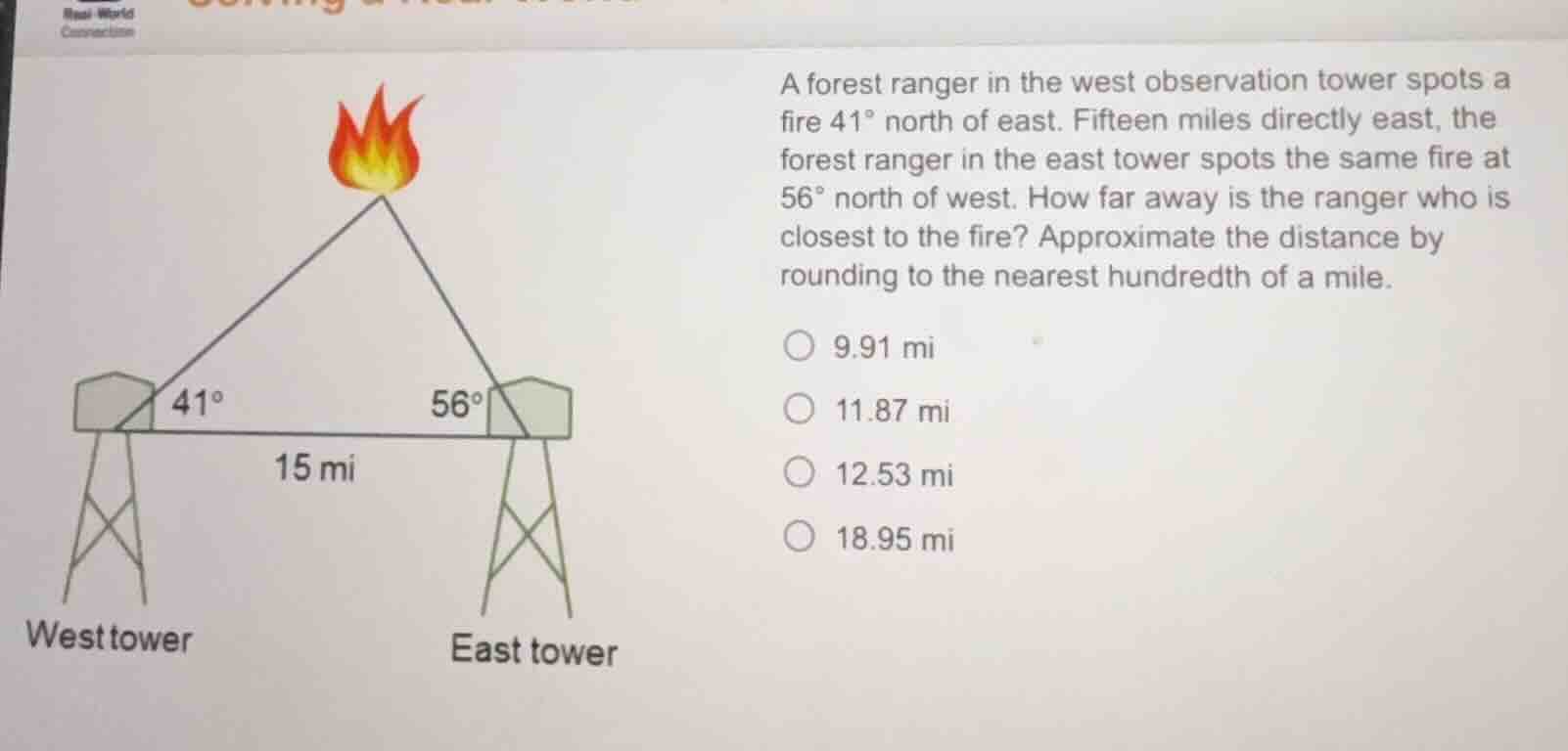 a forest ranger in the west observation tower spots a fire $41^{\\circ}…