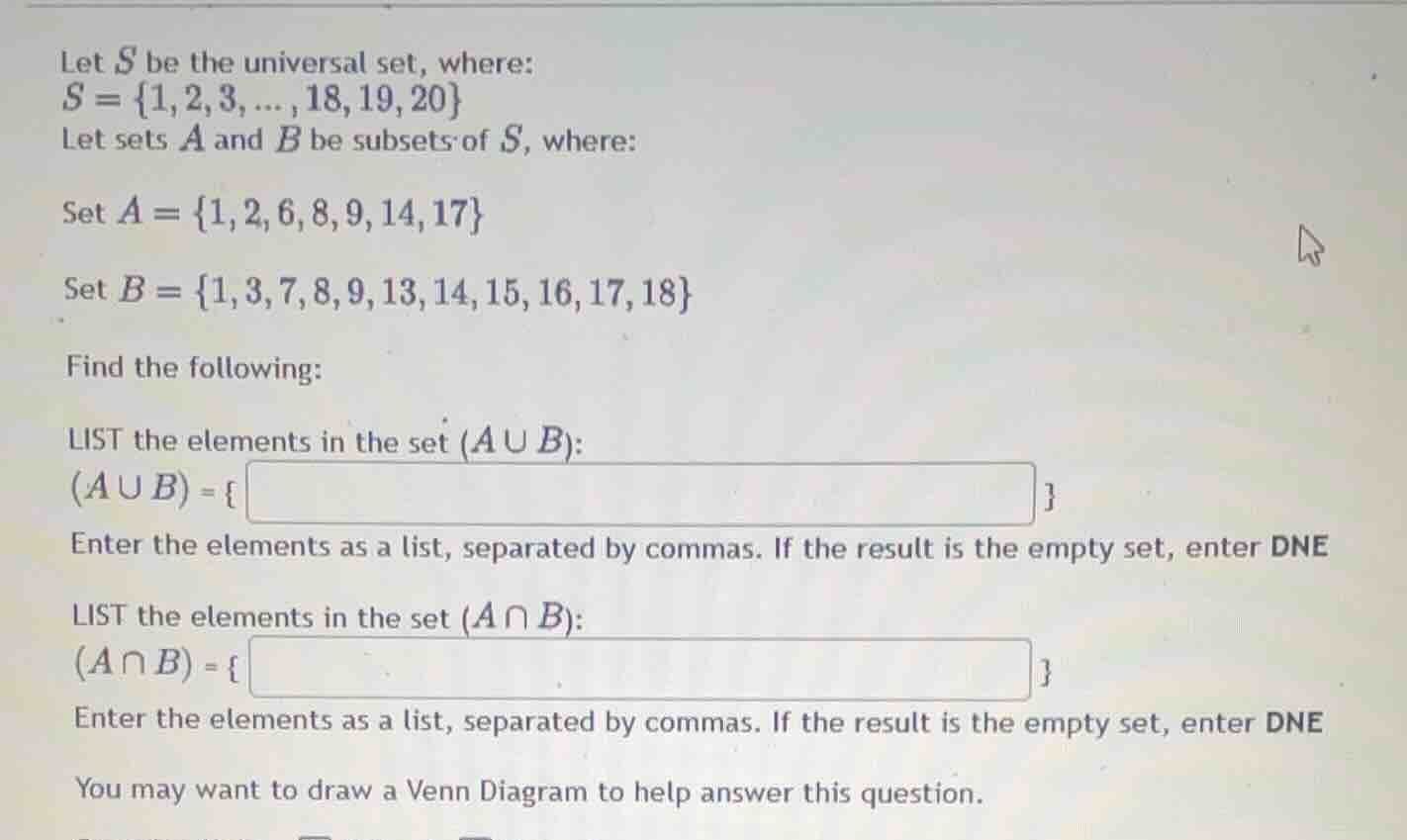 let $s$ be the universal set, where: $s = \\{1, 2, 3, ..., 18, 19, 20\\…