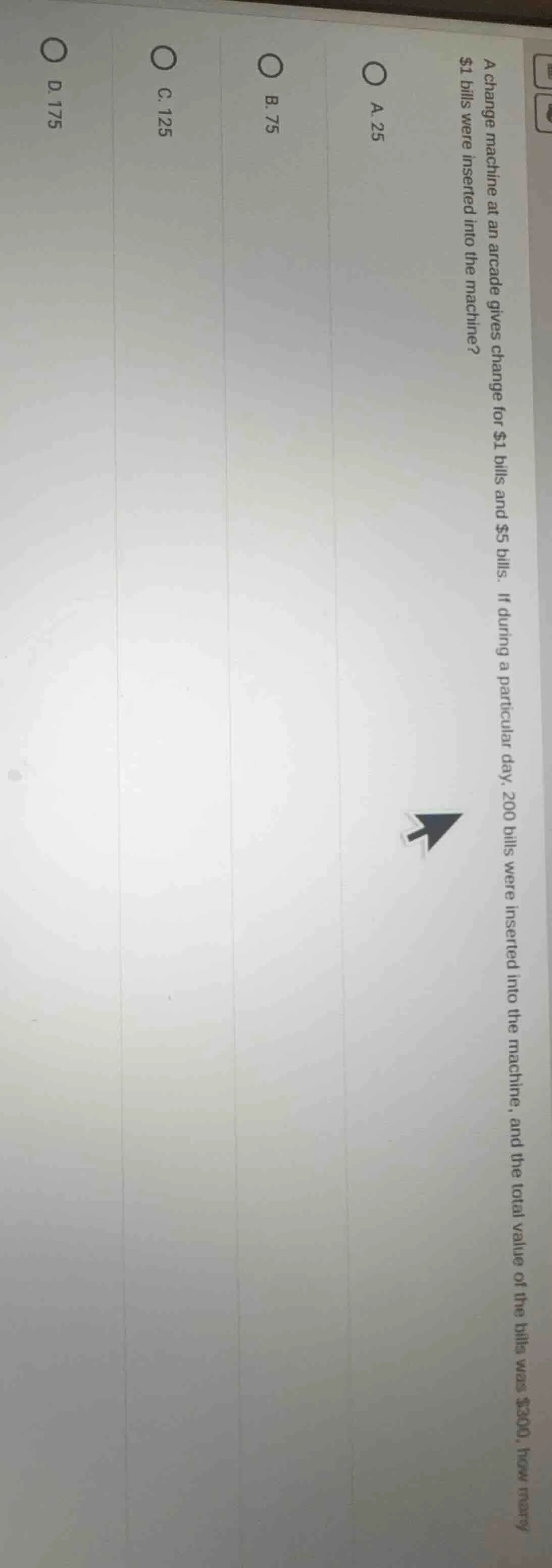 a change machine at an arcade gives change for $1 bills and $5 bills. i…