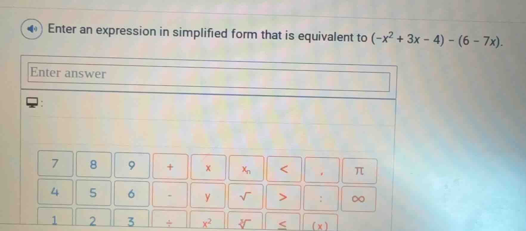 enter an expression in simplified form that is equivalent to $(-x^2 + 3…