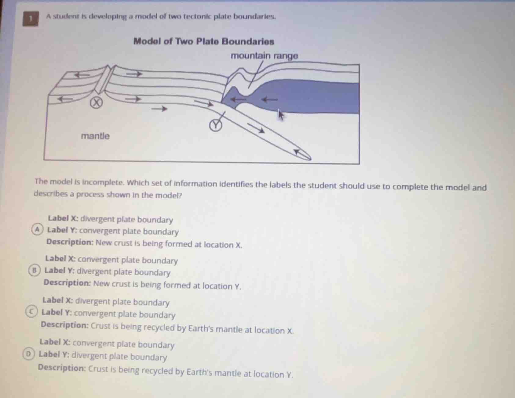 1 a student is developing a model of two tectonic plate boundaries. mod…