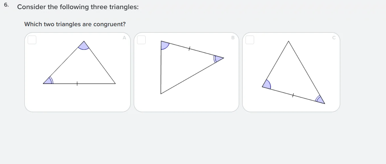 6. consider the following three triangles: which two triangles are cong…