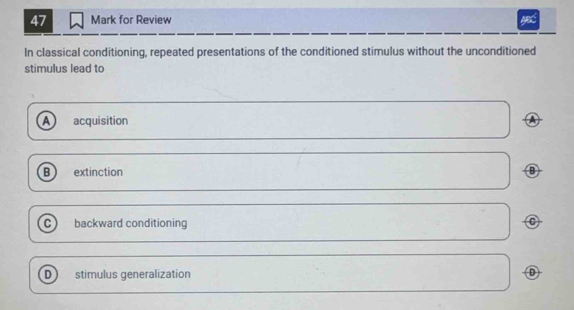 47 mark for review in classical conditioning, repeated presentations of…