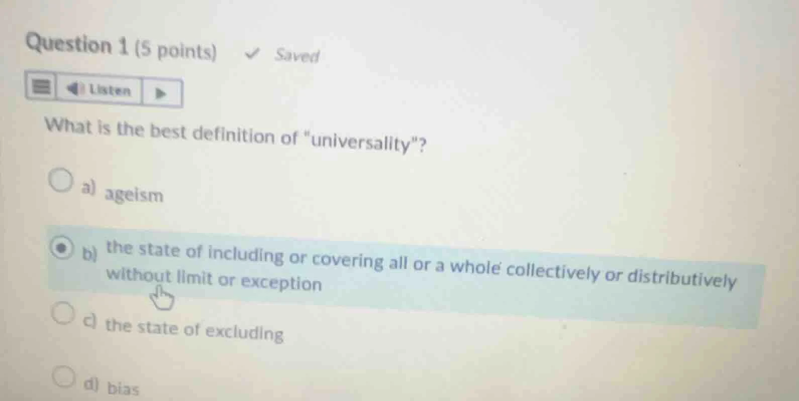 question 1 (5 points) ✓ saved listen what is the best definition of \un…