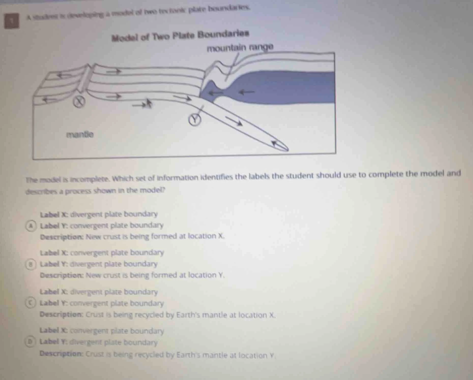 1 a student is developing a model of two tectonic plate boundaries. mod…