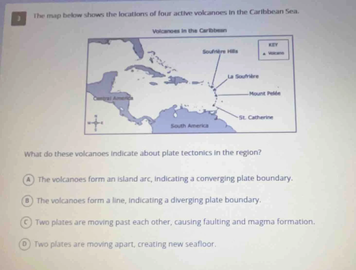 3 the map below shows the locations of four active volcanoes in the car…