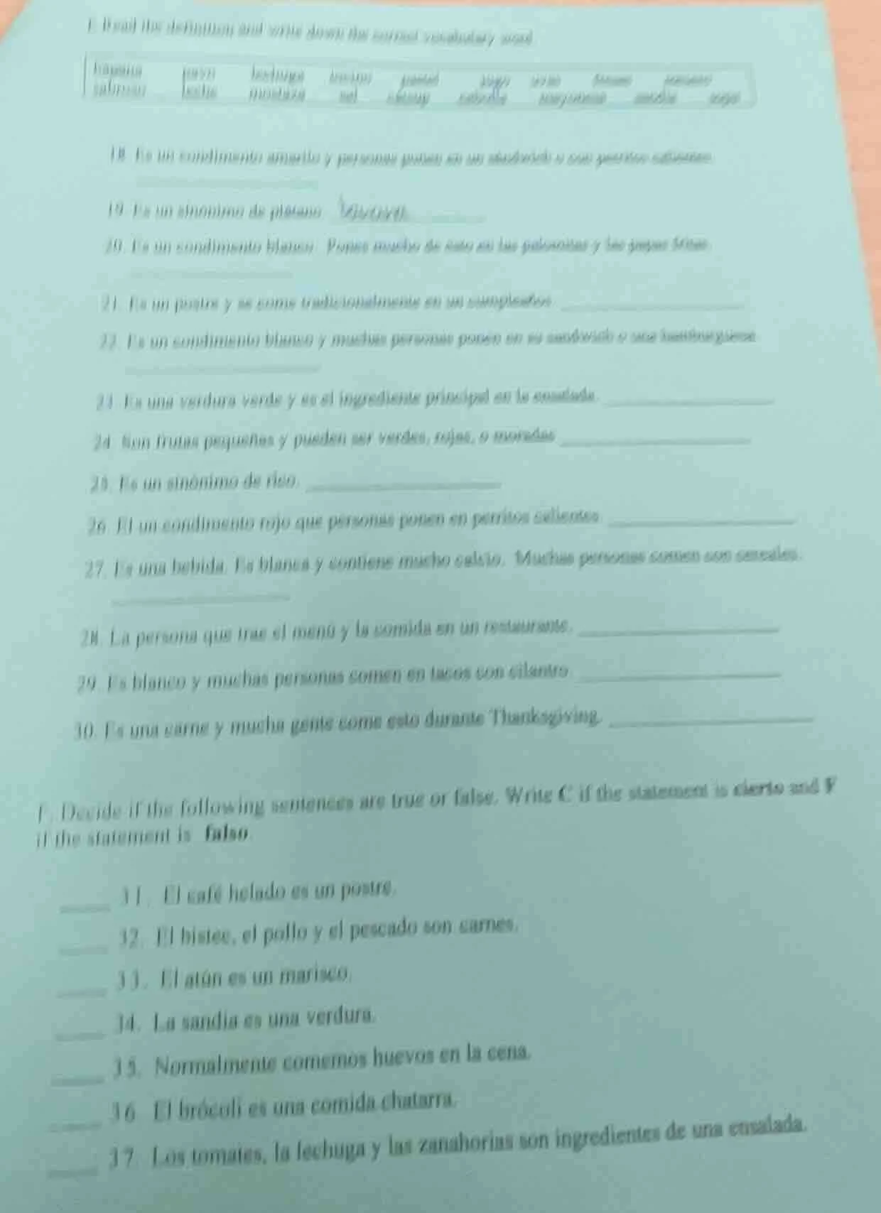 e. read the definition and write down the correct vocabulary word naran…