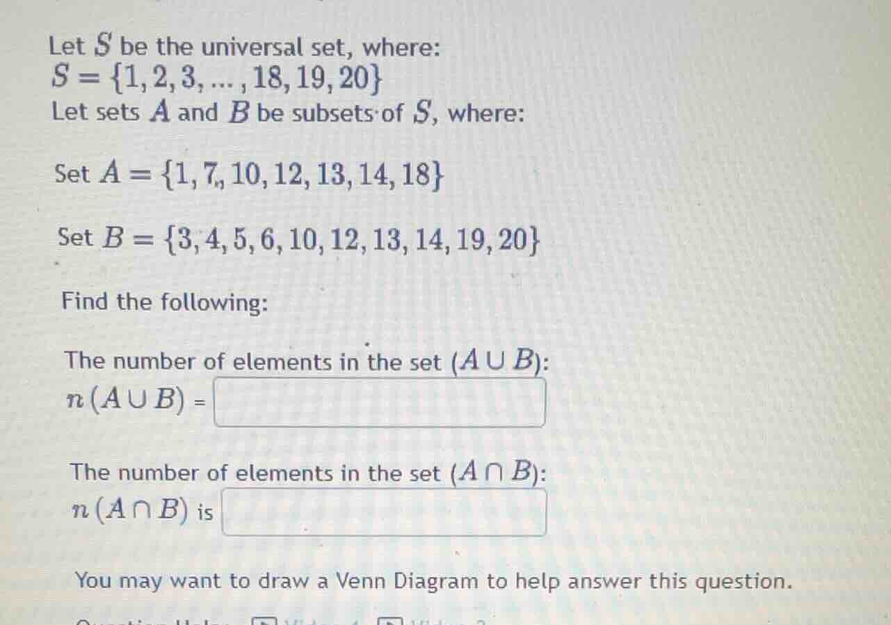let $s$ be the universal set, where: $s = \\{1, 2, 3, ... , 18, 19, 20\…
