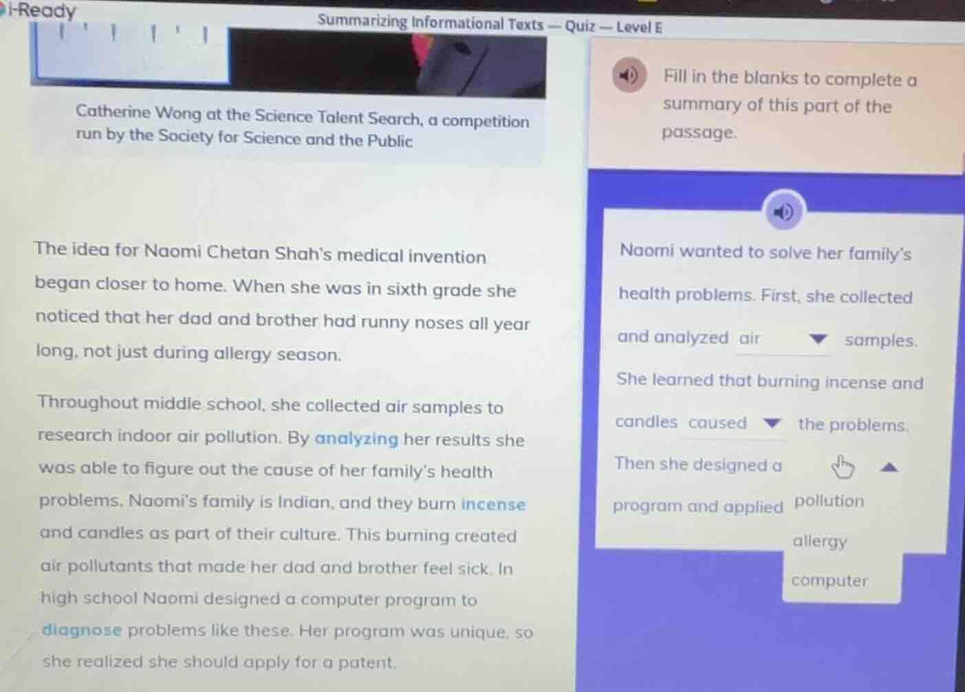 i-ready summarizing informational texts — quiz — level e catherine wong…