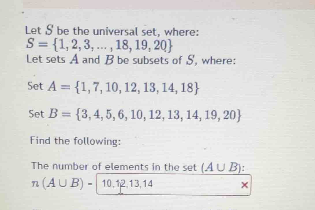 let $s$ be the universal set, where: $s = \\{1, 2, 3, ... , 18, 19, 20\…