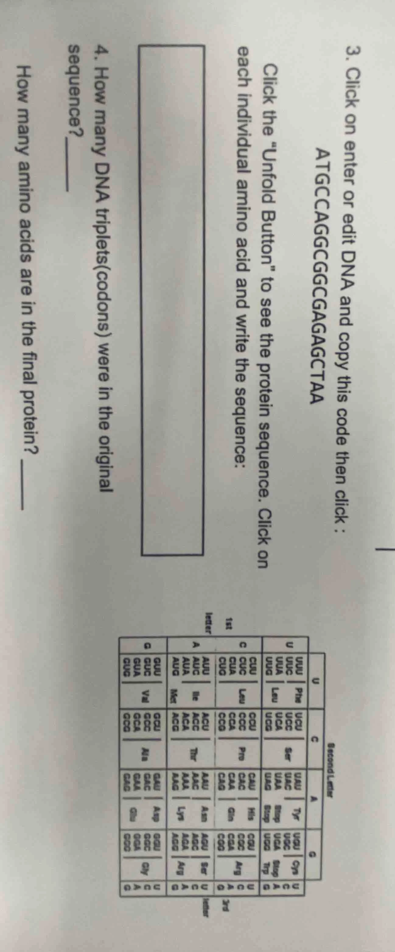 3. click on enter or edit dna and copy this code then click : atgccaggc…