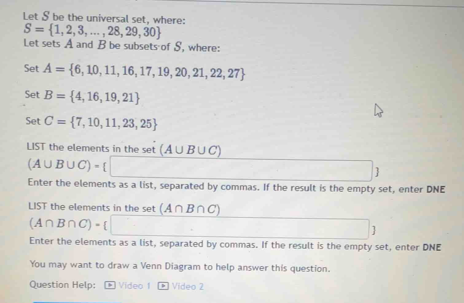 let $s$ be the universal set, where: $s = \\{1, 2, 3, ... , 28, 29, 30\…