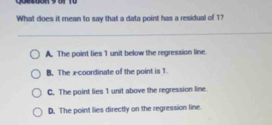 question 9 of 10 what does it mean to say that a data point has a resid…