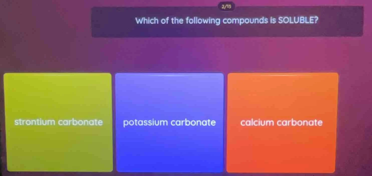 2/15 which of the following compounds is soluble? strontium carbonate p…