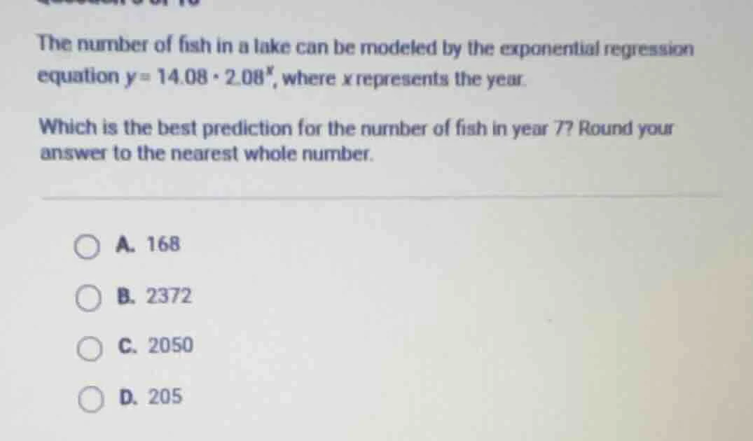 the number of fish in a lake can be modeled by the exponential regressi…