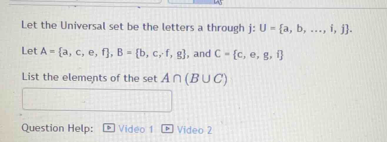 let the universal set be the letters a through j: u = {a, b, ..., i, j}…