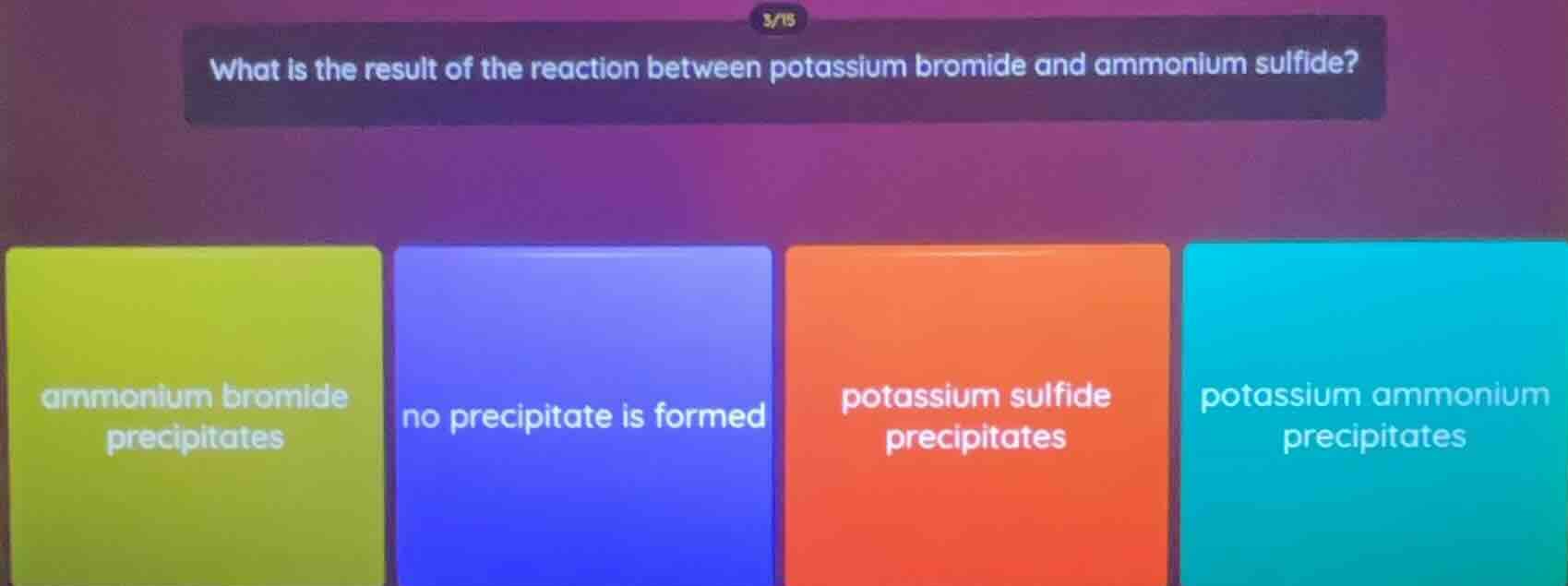 3/15 what is the result of the reaction between potassium bromide and a…