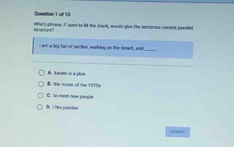 question 1 of 10 which phrase, if used to fill the blank, would give th…