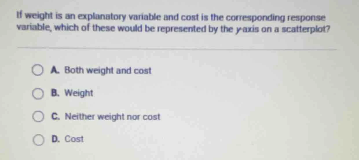 if weight is an explanatory variable and cost is the corresponding resp…