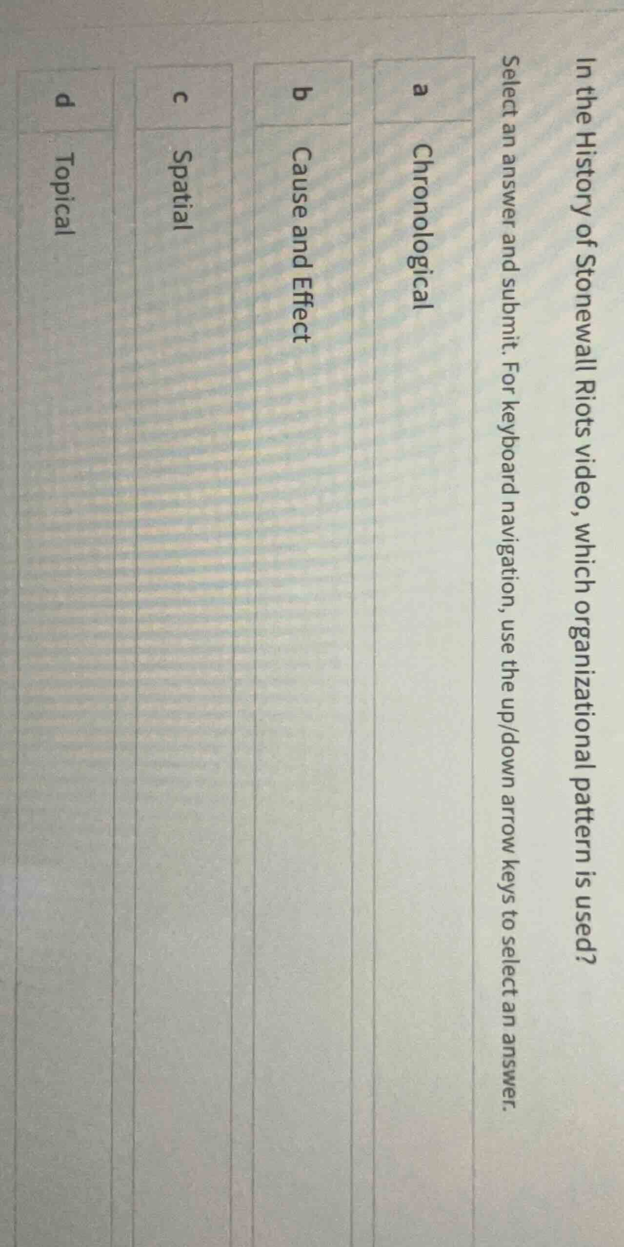 in the history of stonewall riots video, which organizational pattern i…