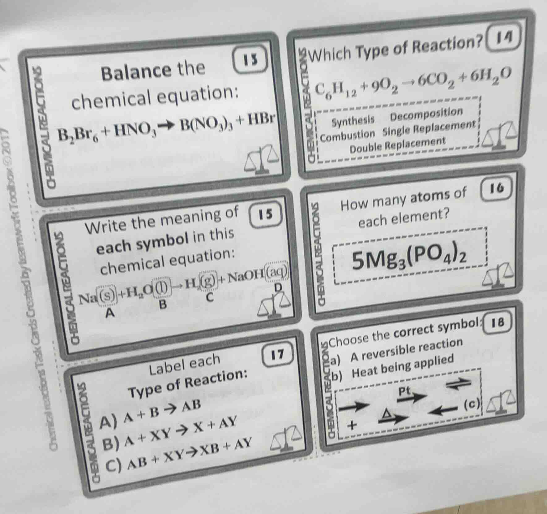 chemical reactions task cards created by teamwork toolbox (2017)chemica…