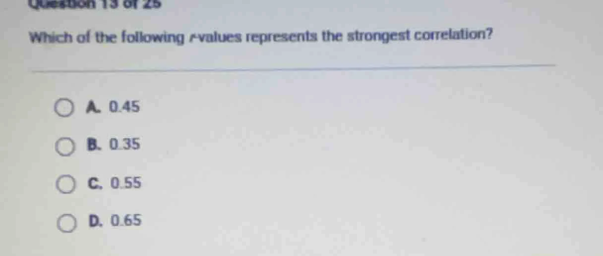 question 13 of 25 which of the following r-values represents the strong…