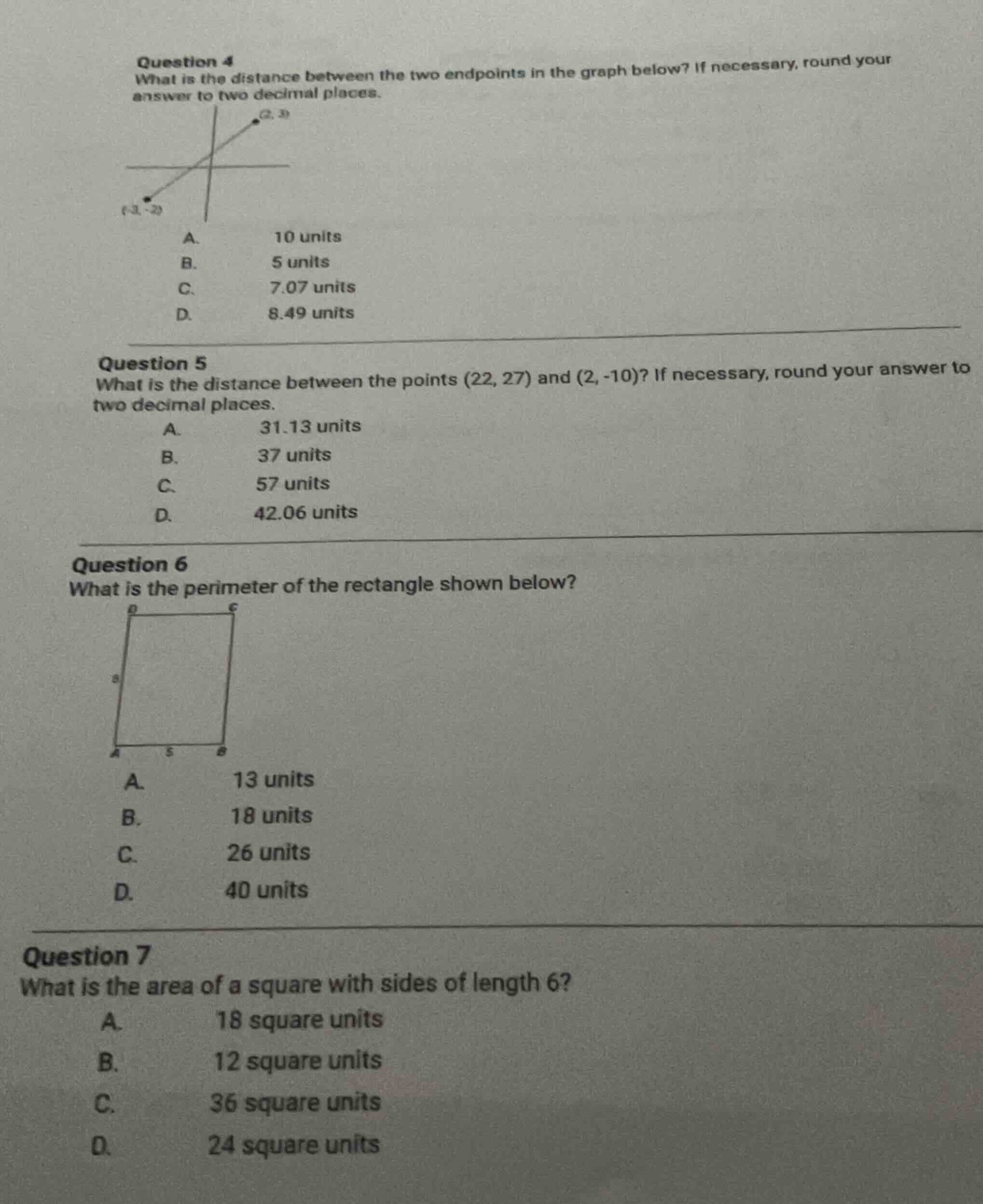 question 4 what is the distance between the two endpoints in the graph …