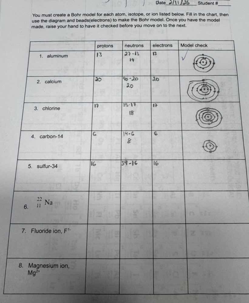 date 2/11/26 student #____you must create a bohr model for each atom, i…