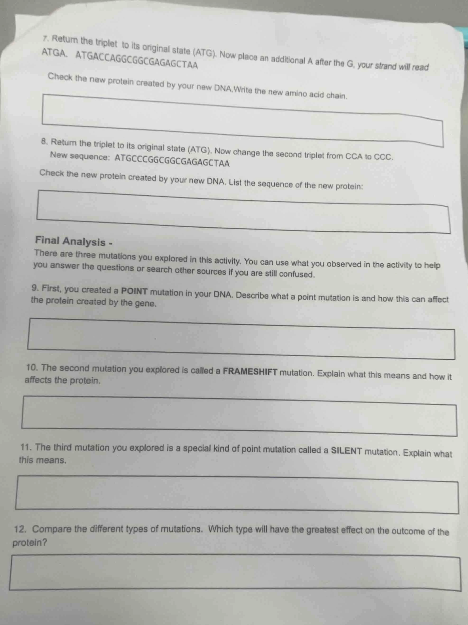 7. return the triplet to its original state (atg). now place an additio…