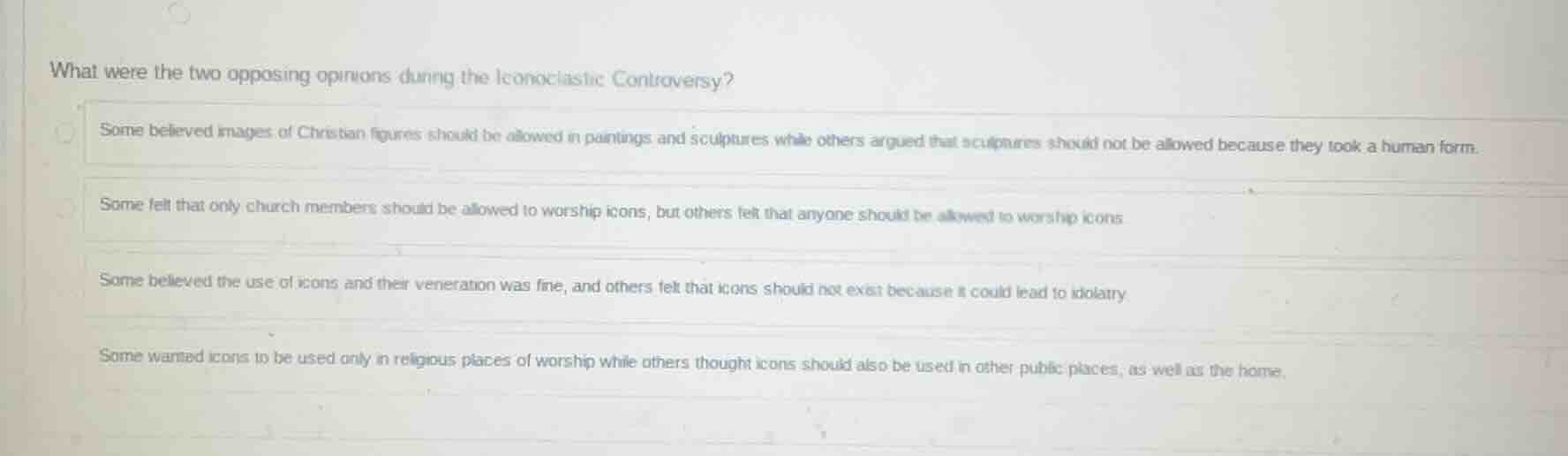what were the two opposing opinions during the iconoclastic controversy…