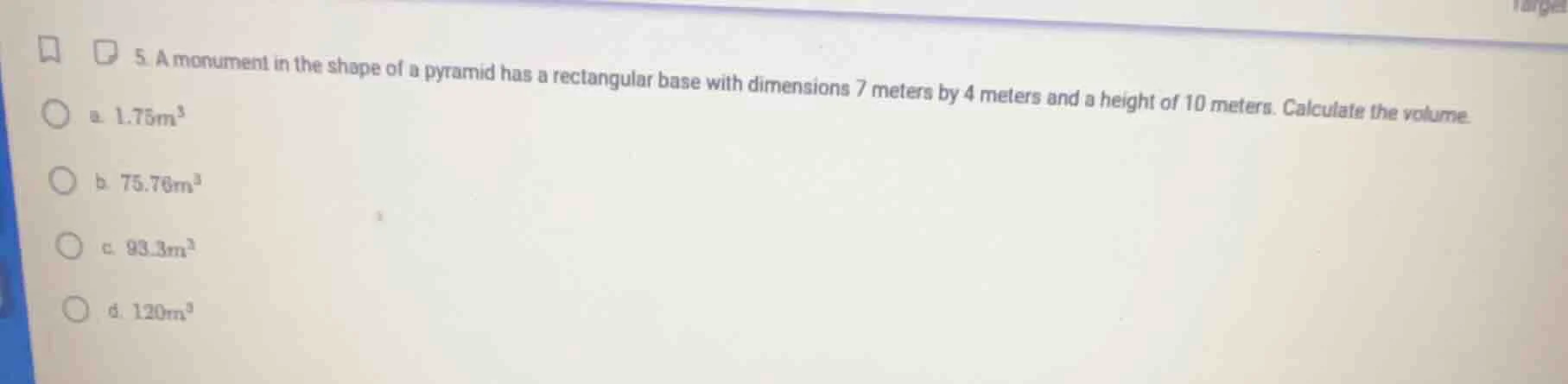 5. a monument in the shape of a pyramid has a rectangular base with dim…