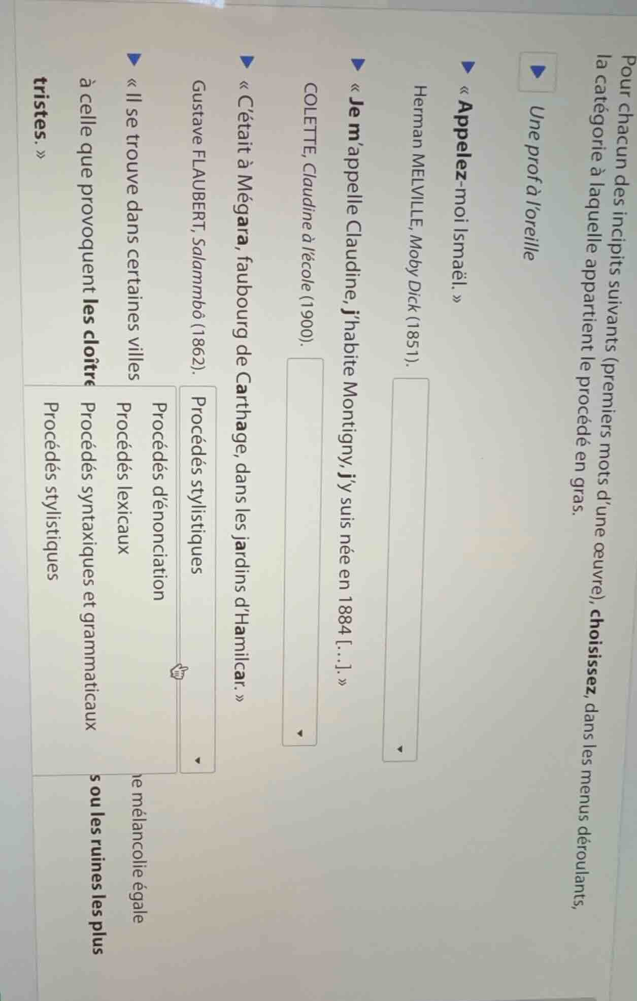 pour chacun des incipits suivants (premiers mots dune œuvre), choisisse…