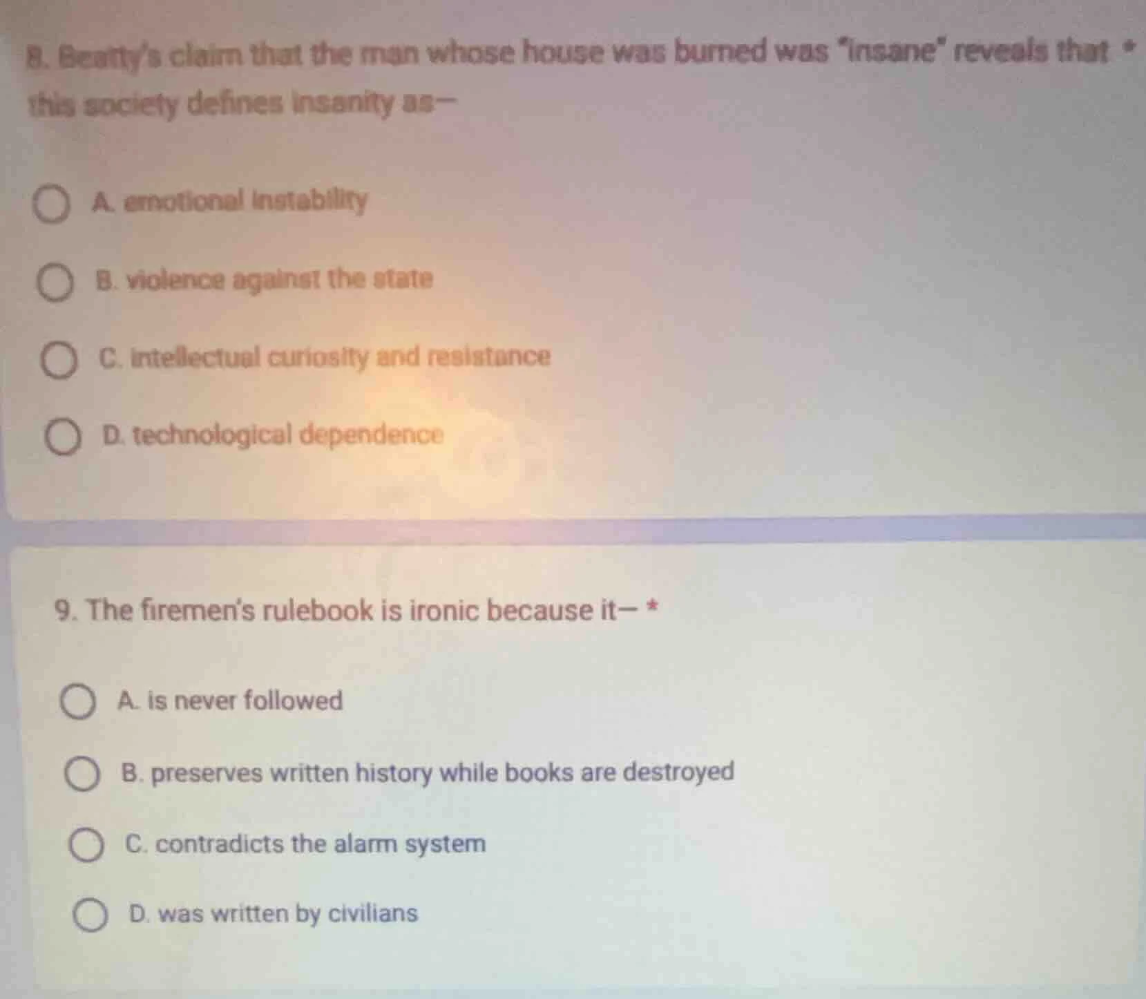 8. beattys claim that the man whose house was burned was insane reveals…