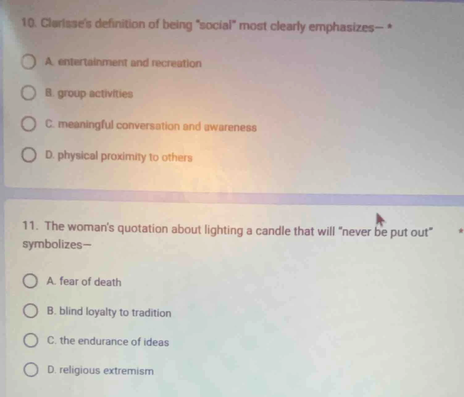 10. clarisses definition of being social most clearly emphasizes- * a. …