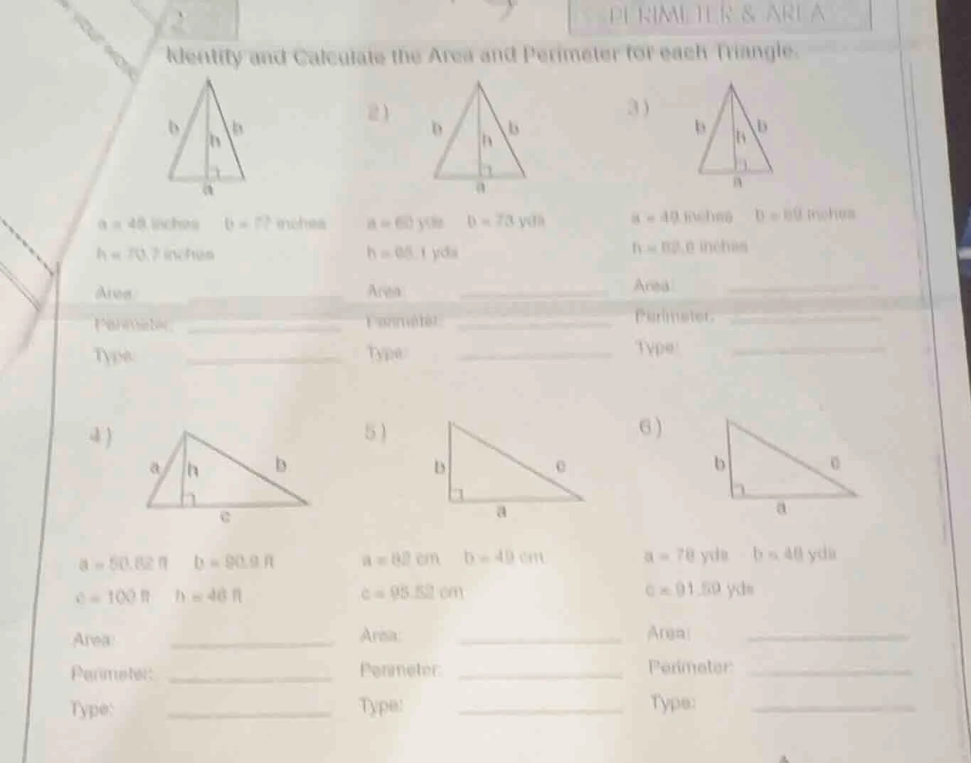 perimeter & area identify and calculate the area and perimeter for each…