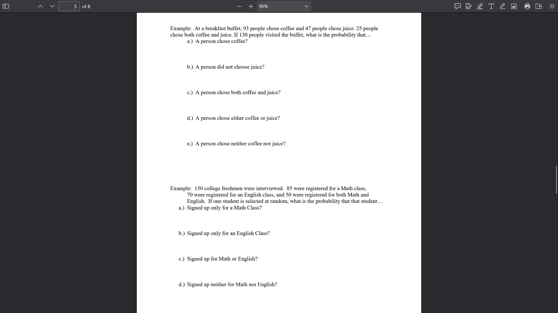 example: at a breakfast buffet, 93 people chose coffee and 47 people ch…