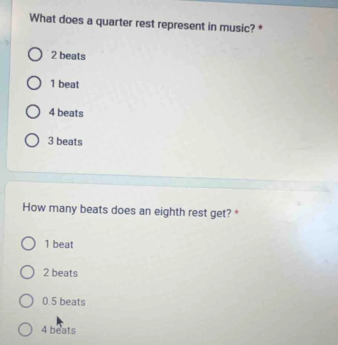 what does a quarter rest represent in music? *○ 2 beats○ 1 beat○ 4 beat…