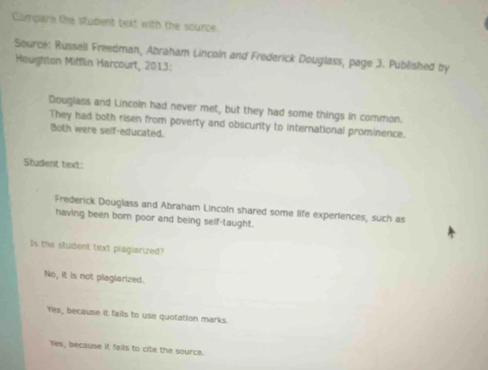 compare the student text with the source. source: russell freedman, abr…