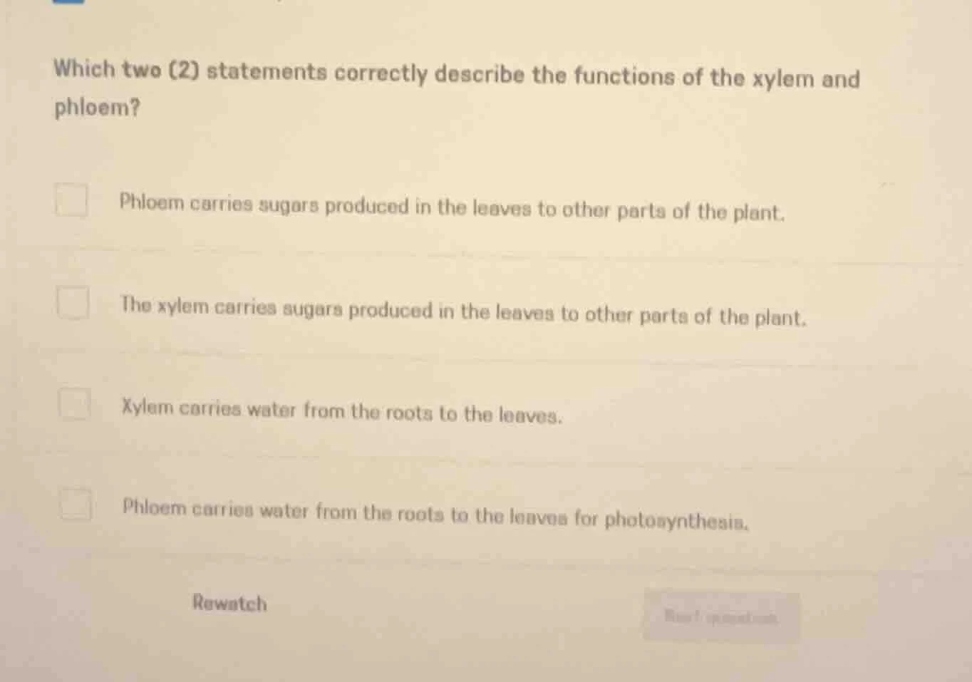 which two (2) statements correctly describe the functions of the xylem …