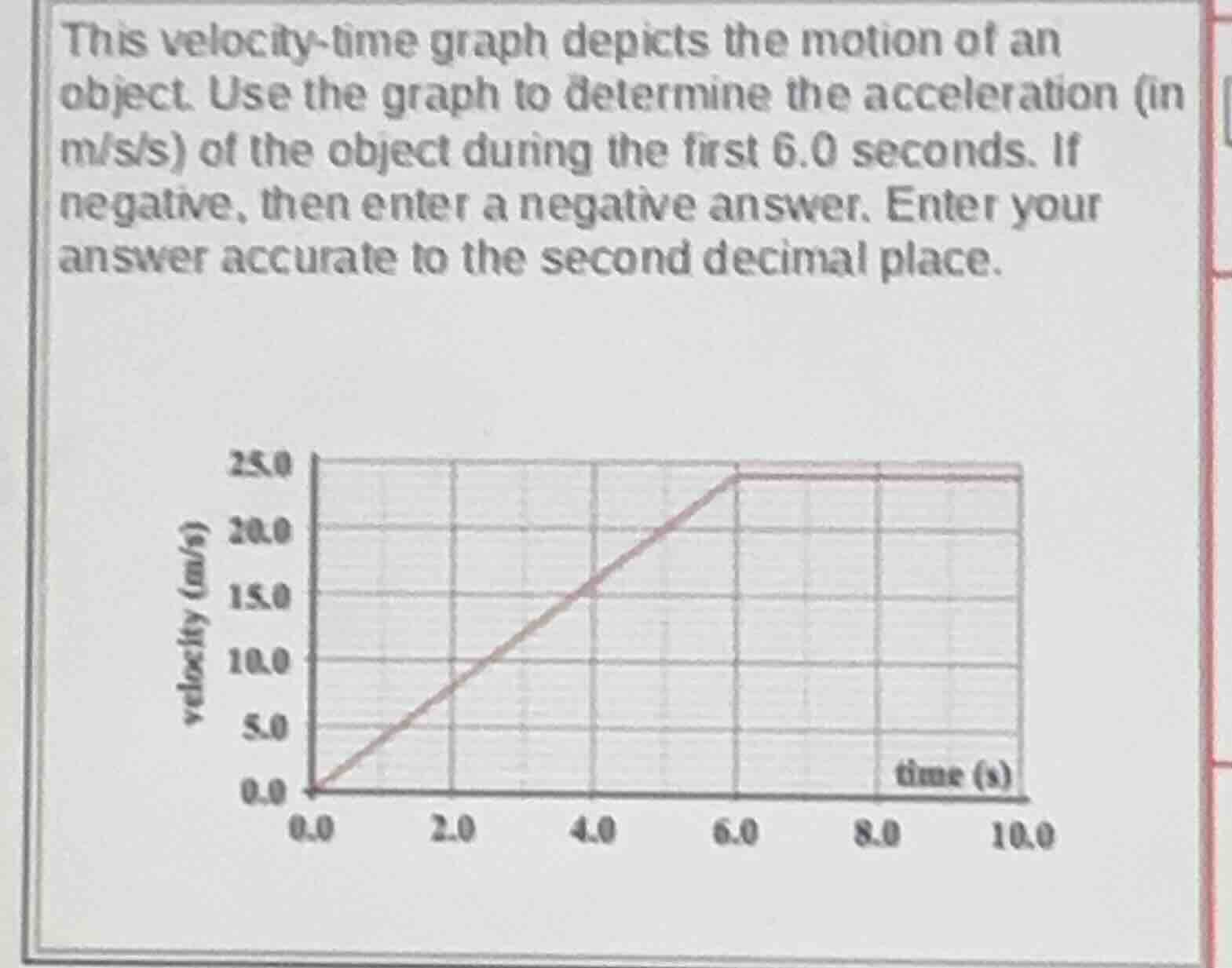 this velocity-time graph depicts the motion of an object. use the graph…