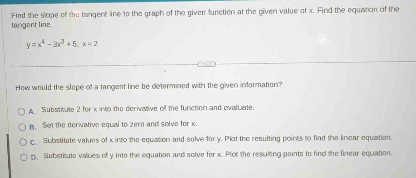 find the slope of the tangent line to the graph of the given function a…