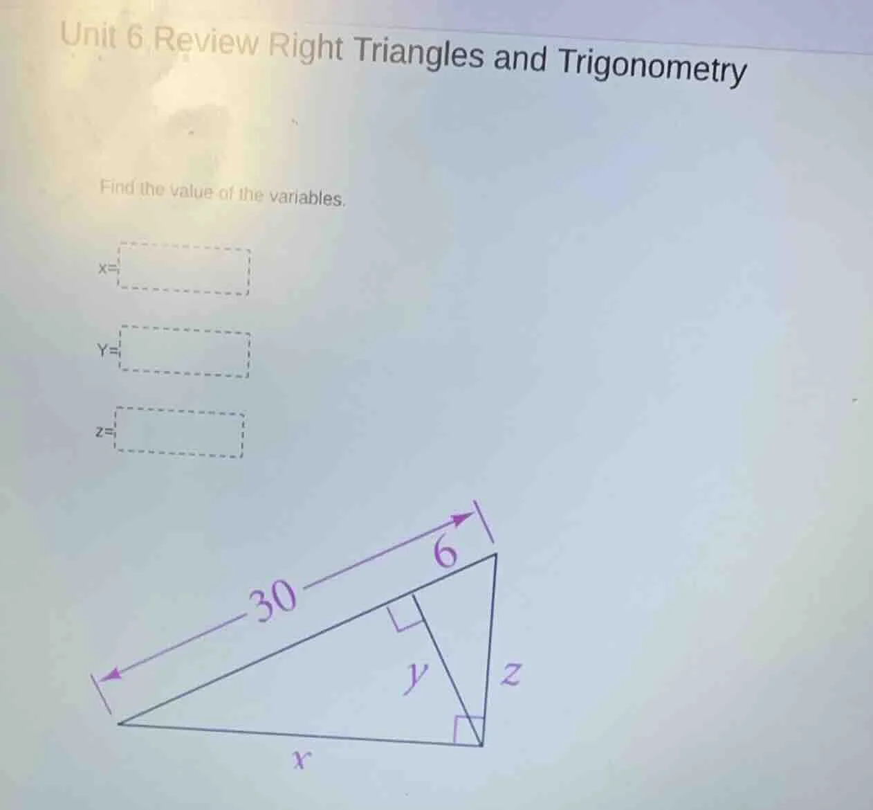 unit 6 review right triangles and trigonometry find the value of the va…