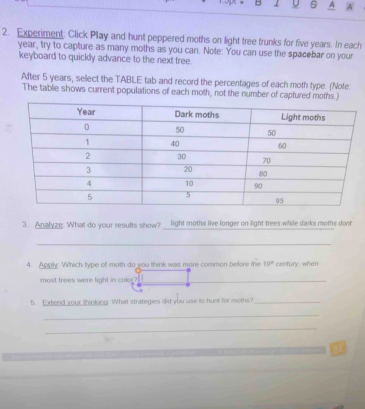 2. experiment: click play and hunt peppered moths on light tree trunks …